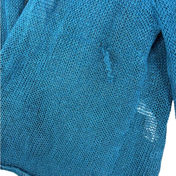 Eileen Fisher Organic Linen Cotton Blend Cardigan Sweater Open Front Teal Size L - Picture 4 of 8